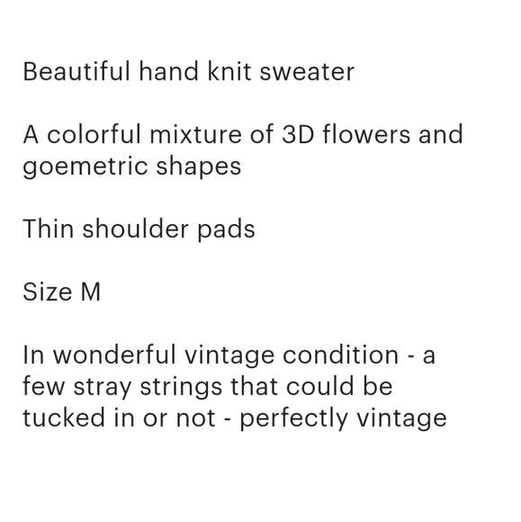 VINTAGE HAND KNIT SWEATER JENNIFER REED CHUNKY 90S SIZE M 🌺 FLORAL GEOMETRIC 3D - Picture 10 of 11